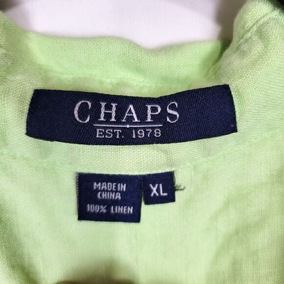 Chaps Lime Green 100% Linen Button Down 3/4 Sleeve Shirt - Picture 4 of 5